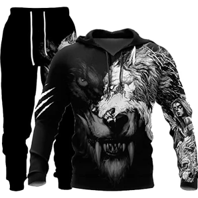 Imagen de LEXAHO Sudadera unisex con capucha 3D Wolf estampado de lobo, unisex, y pantalones, S 6XL, capucha11, M