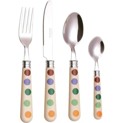 Imagen de EXZACT Cubiertos De Lunares/Cubertería 24 Piezas en Acero Inoxidable/Polka Dots/Cubiertos con Asas Color Cuchillo Mesa x6, Tenedores Cucharas Cucharitas x6
