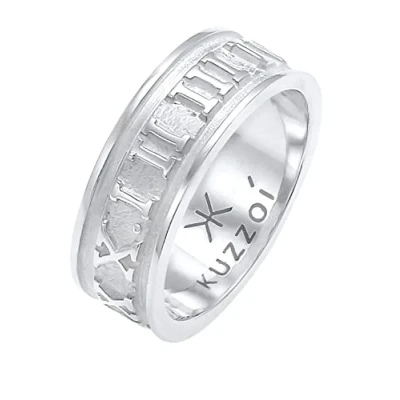 Imagen de Kuzzoi Anillo de Plata Ley 925 Pulido para Hombre, Banda Maciza (8 mm) en 925, Accesorio Ancho con números Romanos, Hombres