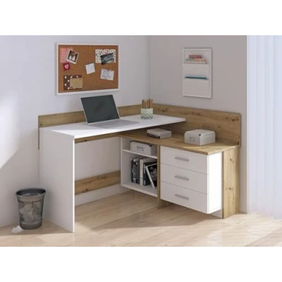 Imagen de Dmora Escritorio Hudson, Multiusos, Mesa para Oficina PC, Superficie de Trabajo, 130 x 112 82 cm, Blanco y Roble Nudos, Panel aglomerado melamínico 16 mm