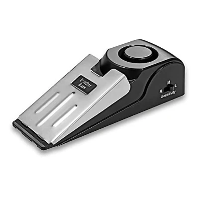 Imagen de Mengshen Mini Vibración Inalámbrica Desencadenada Cuña En Forma De Tapón La Puerta Alerta Sistema Seguridad Hogar Detención Del Bloqueo Negro (Paquete 1)