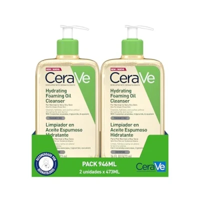 Imagen de CeraVe Limpiador en Aceite Espumoso Hidratante 2x 473ml, Para Pieles Normales a Muy Secas con Tendencia Atópica, Rostro y Cuerpo, Limpia e Hidrata, Enriquecido Ácido Hialurónico, 473ml