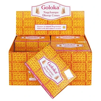 Imagen de Laroom Pack de 12 Cajas 10 Conos Incienso Goloka Nag Champa, Compuesto, Multicolor, 12x16x7 cm, Unidades