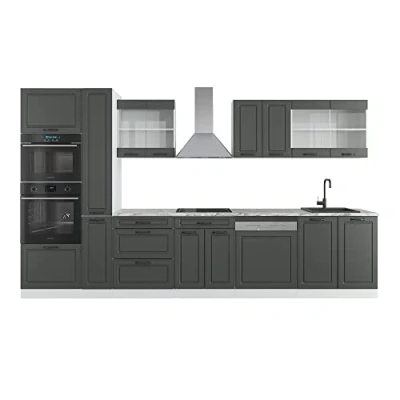 Imagen de Vicco Mueble de Cocina R Line, Antracita casa Campo/Blanco, 350 cm con Armario Alto, ET Mármol
