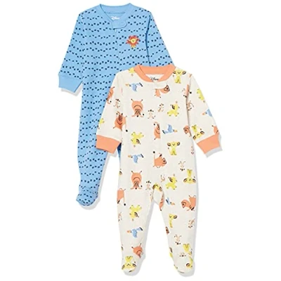 Imagen de Amazon Essentials Disney Marvel Star Wars Pelele de algodón con pies colores interrumpidos Unisex Bebés, Pack 2, Rey León Play Eat Roar, Prematuro
