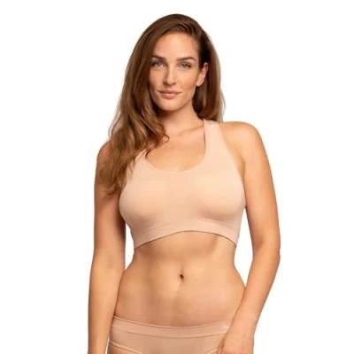 Imagen de DANISH ENDURANCE Sujetador de Bambú para Mujer, Sin Costuras, Yoga, Aros, Relleno Extraíble, Beige, X Small/Small