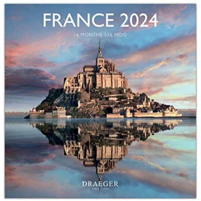 Imagen de DRAEGER PARIS Gran Calendario de pared Francia 2024 para colgar 29 x cm 16 meses septiembre a 23 dic 24 7 idiomas oficina, hogar, mensual Decoración, organización