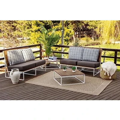 Imagen de Livabliss Alfombra Exterior/Interior Terraza Geométrica Darwin Alfombras de Boho Resistente a los Rayos UV y Las Manchas Grande 117x166cm, Cuero, Negro