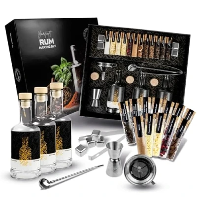 Imagen de DIBYS Kit Ron de Bricolaje con 12 Botánicos Naturales, Especias y Accesorios Set Regalo para Amantes del Juego Infusión Degustación 4 Recetas DIY