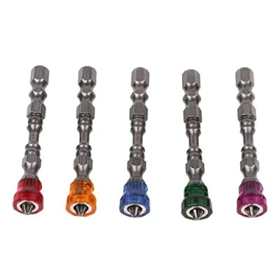 Imagen de BQLZR 1/4&quot; S2 Chrome Steel Drywall Magnetic Screwdriver Bit PH2 L65xD9mm Plasterboard Screw Bits Hex Shank With Depth Stop 1 Pack of 5