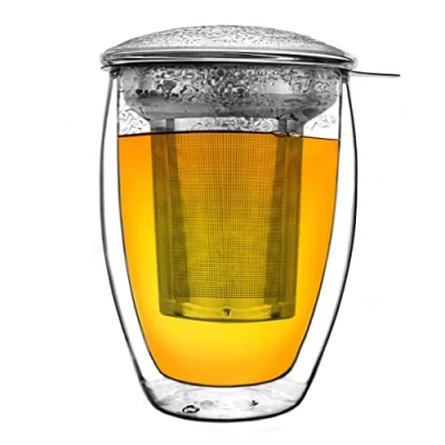 Imagen de Creano Vaso de té doble pared con filtro acero inoxidable y tapa cristal 1x 400ml