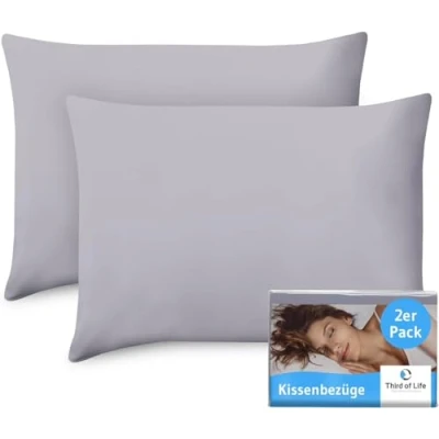 Imagen de Funda de Almohada 40x60 Gris, Pack 2 Fundas algodón Mako Premium, 60x40 cm Lavable a máquina, para Cojines, Certificado Oeko Tex