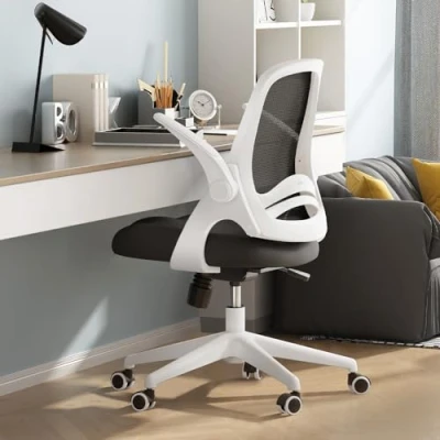 Imagen de Hbada J1 Silla de Oficina con apoyabrazos Plegables, Oficina, sillón ergonómico Malla Transpirable, Giratorio 360 , Altura Ajustable, Blanco