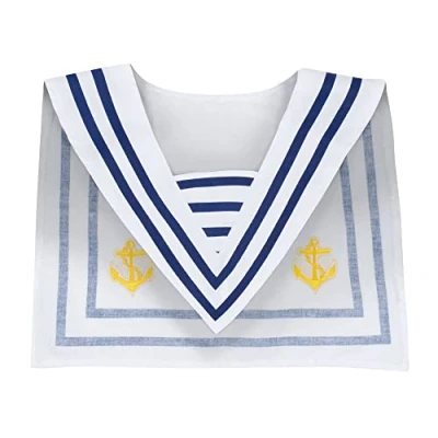 Imagen de Boland 44354 Cuello de marinero, blanco azul con ancla amarilla bordada, capitán, barco, accesorio, disfraz, carnaval, fiesta temática