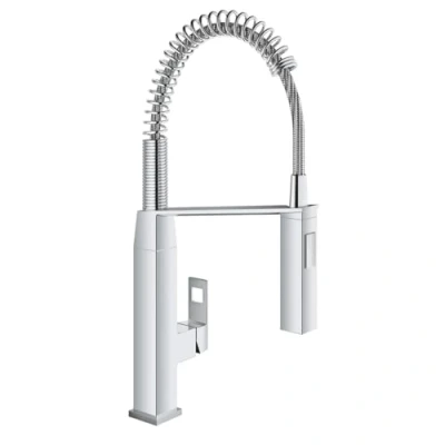 Imagen de Grohe Eurocube Grifo de cocina 1/2&quot;, aireador extraíble, cartucho 28 mm, caño giratorio 140, conexiones flexibles (31395000)