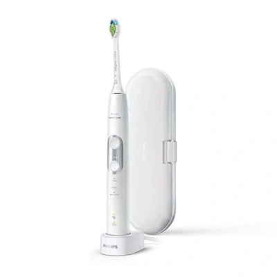 Imagen de Philips Sonicare ExpertClean 6100 cepillo dental eléctrico, sónico con aplicación, sensor de presión, temporizador, estuche viaje, blanco, modelo HX6877/28