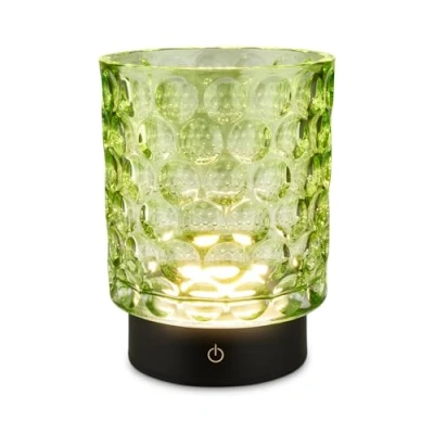 Imagen de BRILONER Lámpara LED de sobremesa sin cable IP44 con cuerpo cristal, regulable por pasos, batería recargable y fuente luz intercambiable, 15x11 cm, verde