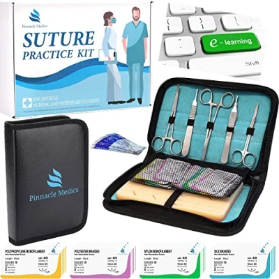 Imagen de Kit de sutura para la práctica Almohadilla con juego herramientas 24 practicar hilo Regalo estudiant medicina, veterinarios y dentistas Curso en video