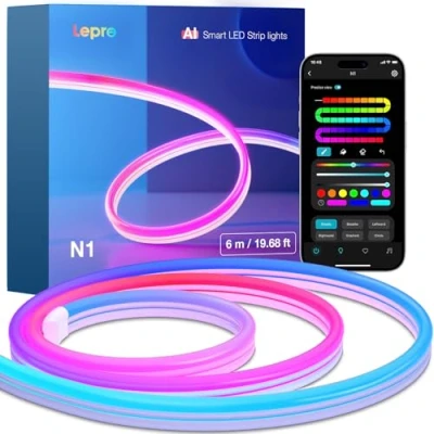 Imagen de Lepro N1 AI Neon Tira LED 6M LLM, Navidad Regalos, MagicColor DIY Luces de Cuerda Neón, Sync Música y Control Voz, Funcion con Alexa/Google Assistant para Hogar Decoración TV Gaming Room Fiesta
