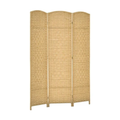 Imagen de HOMCOM Biombo Plegable de 3 Paneles 135x180 cm Separador Ambientes Pantalla Privacidad Polipropileno para Oficina Dormitorio Natural