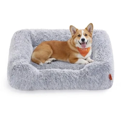 Imagen de Feandrea Cama para Perros, Sofá 91 x 68 18 cm, Cojín Mascotas, Relleno Suave, Bordes Elevados, Funda Extraíble y Lavable a Máquina, Antideslizante, Gris Ombré PGW272G01