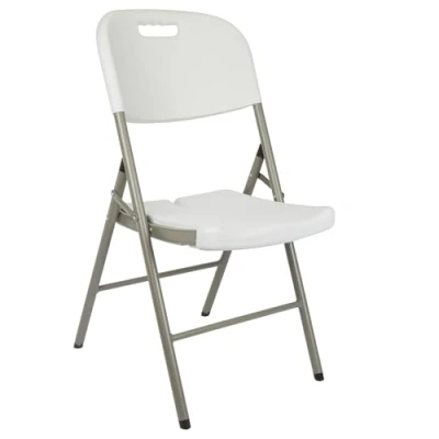 Imagen de Perel Silla Plegable Blanca para Interior y Exterior, de plástico, Que Ahorra Espacio, Ideal Eventos, Fiestas Catering, con Marco Acero Asiento Resistente a la Intemperie