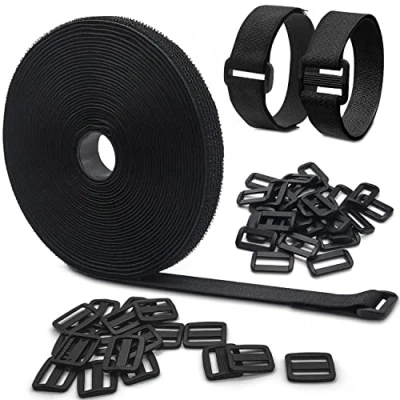 Imagen de Sujetacables de 10m con 50 Hebillas, Cinta para Corte libre, Bridas Negras Cinchas Multiusos Hebilla y Lazo Bicicletas, Herramientas Jardín