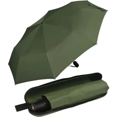 Imagen de Knirps Paraguas de bolsillo con apertura automática Duomatic en estuche, verde oliva, 98 cm, Moderno