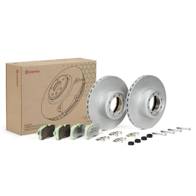 Imagen de BREMBO KT 10 024 Kit de discos y pastillas freno ventilación interna con accesorios tornillos pinza preparado para indicador desgaste