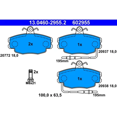 Imagen de ATE 13.0460 2955.2 Juego de pastillas freno con contacto avisador desgaste tornillos pinza PEUGEOT: 205 II Hatchback, I Hatchback