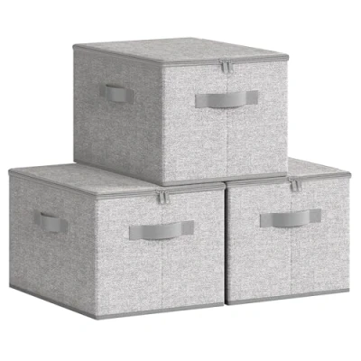 Imagen de SONGMICS Cajas de Almacenamiento Plegables, Juego 3 Organizadores en con Tapas y Asas, para Ropa, 40 x 30 25 cm, Tejido Tela No Tejida, Gris Paloma RZB003W01