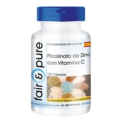 Imagen de Fair &amp; Pure® Zinc 15 mg Suplemento de Picolinato con Vitamina C Vegano Alta pureza 120 Cápsulas
