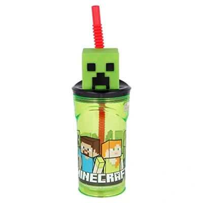 Imagen de Stor Vaso Infantil Reutilizable con Pajita y Tapa figurita 3D Capacidad de 360 ml Minecraft