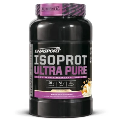 Imagen de Isoprot Whey Protein Isolate Enasport. 100% Isolate. Proteína de suero leche en polvo con BCAA. Favorece la recuperación y el crecimiento muscular. (Vainilla, 907 g)