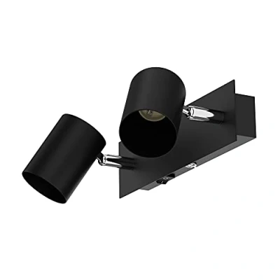 Imagen de ledscom.de Aplique WAIKA, 2 llamas, interruptor, negro mate, angular, 2x GU10 máx. 60W, aplique, lámpara de pared, foco luz lectura, cama, mesilla noche,