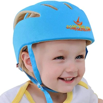 Imagen de IULONEE Casco de protección para bebé, Gorra Protectora Cabeza algodón Ajustable(Azul)