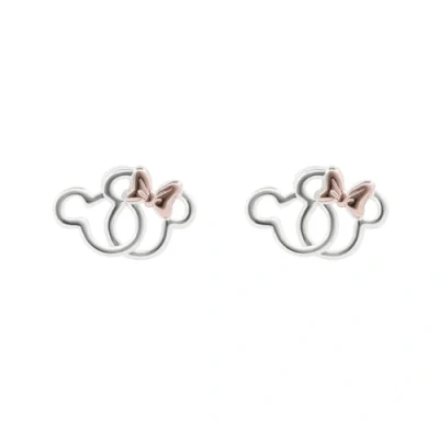 Imagen de Pendientes chapados en plata con diseño de silueta Mickey y Minnie Mouse, talla única, Chapado plata, No es una piedra preciosa