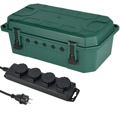 Imagen de Electraline 300181 Caja de protección para conexiones eléctricas exteriores con IP54 Regleta Base Multiple 4 tomas Tapas IP44 Cable H05RR F 3G1.5