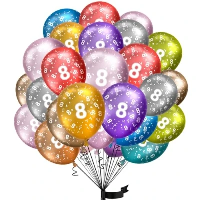 Imagen de Globos de 8 Cumpleaños,Globos Metálicos 15pcs,8 Años Helio látex 100% natural para Cumpleaños Infantiles y niñas