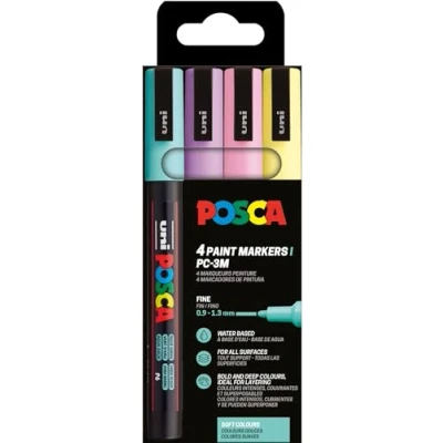 Imagen de Uni Ball 186542 POSCA Marker Set, 4 rotuladores acrílicos PC 3M, rotulador permanente 0,9 1,3 mm punta redonda