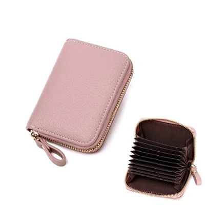 Imagen de ZMREN Titular de Tarjeta Credito, RFID Bloqueo Carteras, Fundas para Tarjetas crédito, Crédito Tarjetero con Cremallera Rosa