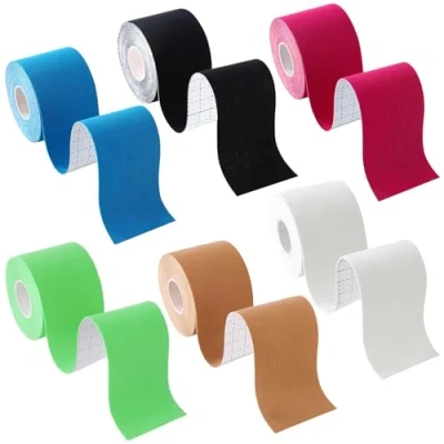 Imagen de Druuzyl Kinesiotape, 6 Rollos 5 m x cm Transpirable Cinta Kinesiologica, Venda Neuromuscular Adhesiva, Impermeable Esparadrapo Deportivo para Hombros, Rodilla, Codo, Alivio Dolor Muscular