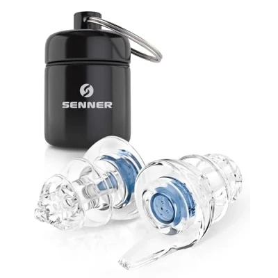 Imagen de Senner ® MusicPro Soft Protección Auditiva para Conciertos, Música, Discoteca, Festivales Tapones Extra Suaves, Azul/Transparente con Estuche de Aluminio