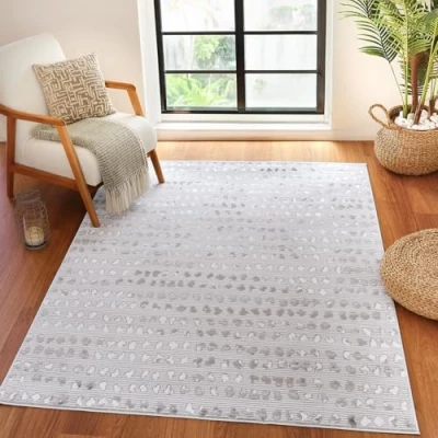 Imagen de Surya Alfombra Abstracta Nador Salón Grande, Habitación, Dormitorio Salon Pelo Corto, Suave y Lujosa Facil de Cuidar Grande 120x170cm Beige, Marfil Plata