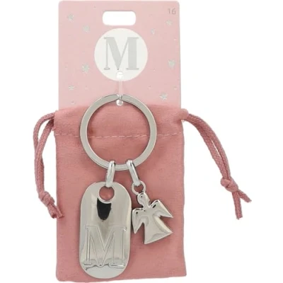 Imagen de Depesche 11800 016 Llavero de Plata con Letra M y ángel la Guarda, aleación cinc, Incl. Funda Terciopelo Color, Multicolor, Talla única