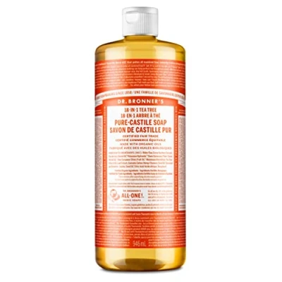 Imagen de Jabón mágico puro de Castilla del Dr. Bronner, 18 usos en 1, árbol té cáñamo, botella 946 ml.