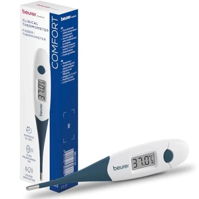 Imagen de Beurer FT 17 termómetro clínico digital, con punta de medición flexible para la oral, rectal y axilar, resultado en 10 s, indicador fiebre, bebés, niños adultos, blanco