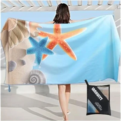 Imagen de LANHUIYY Toalla de Playa Microfibra Grande 160x80cm, Ultraligera y Secado rápido,Toalla Viaje, Deporte Playa, Adecuada para Vacaciones en la Playa.