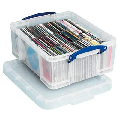 Imagen de Really Useful Caja de plástico (18 L) almacenamiento CD/DVD transparente