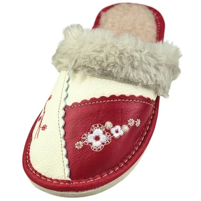 Imagen de APREGGIO Zapatillas de cuero para mujeres Suela goma maciza Cómodas llevar Suaves Producto 100% natural Hechas a mano (Rojo, 40)